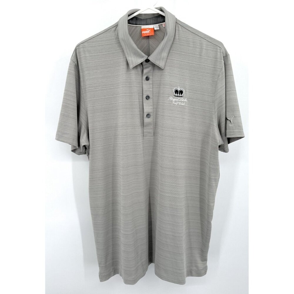 Puma Mens L Gray Stripe Vegas Royal‎ Links Golf Club Polo Shirt